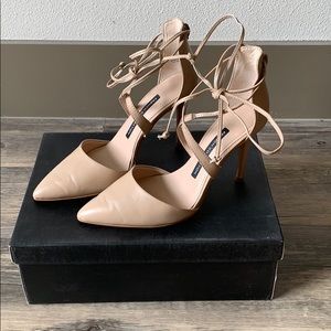 French Connection 4” Nude Leather Mule with Tie